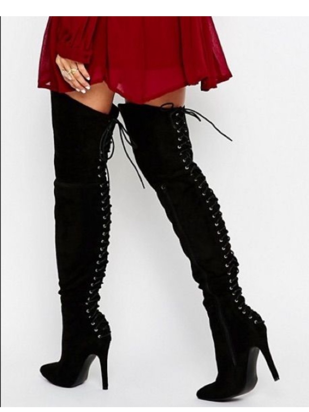 Suede Over The Knee Lace Up Back Boots